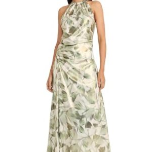 Women's Ruched Waist Halter Neck A-line Maxi-Ankle Length Special Occasion-Formal Evening Dress